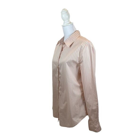 Worthington Brand ladies Button‎ Down Peach and White Striped Top Size Medium - Picture 1 of 10